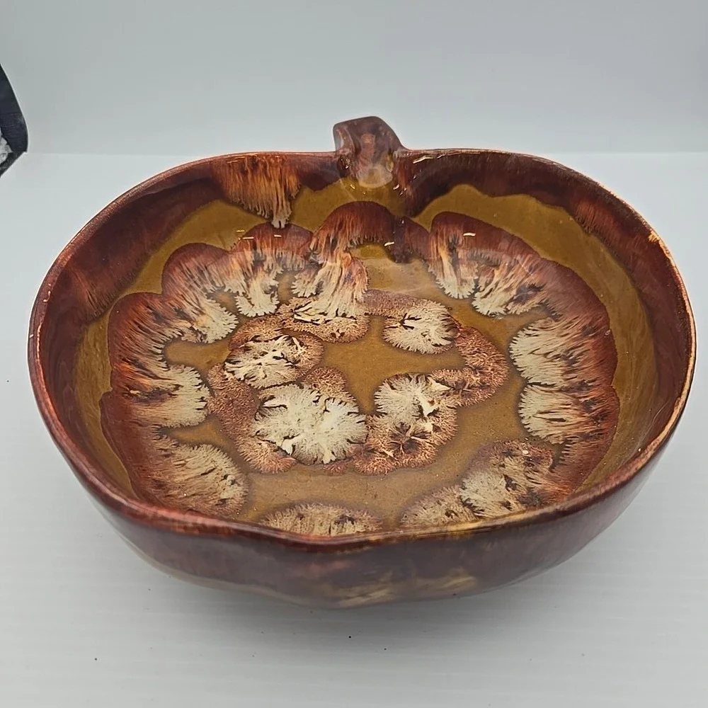 Dryden Glazed Pottery Apple Fruit‎ Bowl Dish Ovenware Kitchenware Brown Green